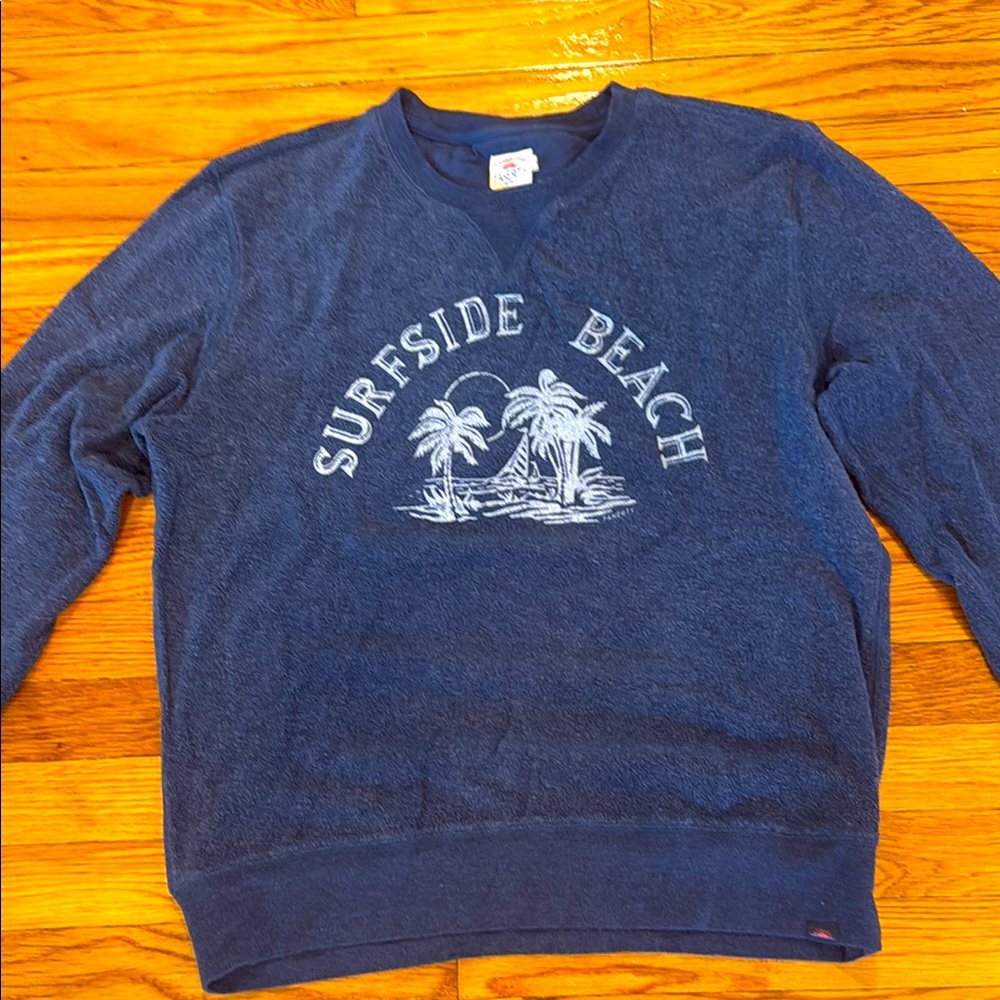 Faherty Blue Crewneck Sweater with Surfside Beach Graphic - Medium